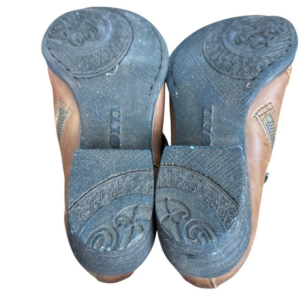 Born Brown Leather Chunky Block Heel Ankle Booties Boots Shoes Buckle Strap 7.5 - Picture 15 of 16